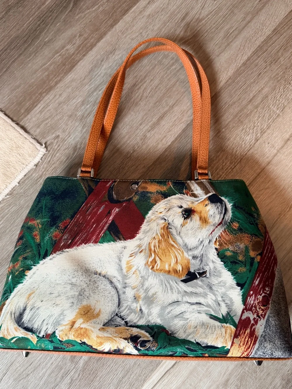 Rare Vintage Isabella Fiore Hand Beaded Dog Tapestry Shoulder Bag Y2K